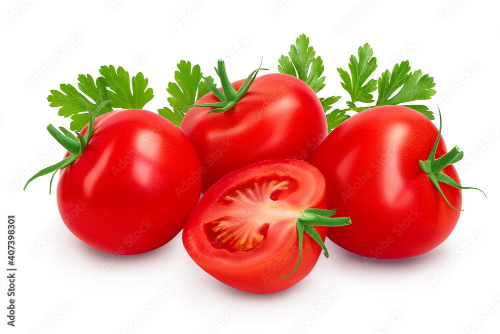 Tomato with half isolated on white background with clipping path and full depth of field. Tomato with half isolated on white background with clipping path and full depth of field.