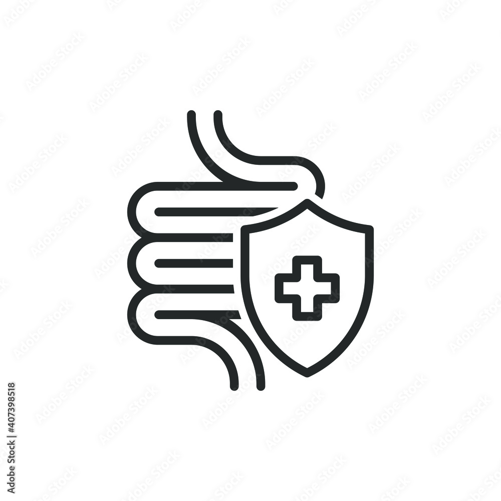 Healthy protected intestine icon. Digestive system protection symbol concept isolated on white background. Vector illustration Healthy protected intestine icon. Digestive system protection symbol concept isolated on white background. Vector illustration