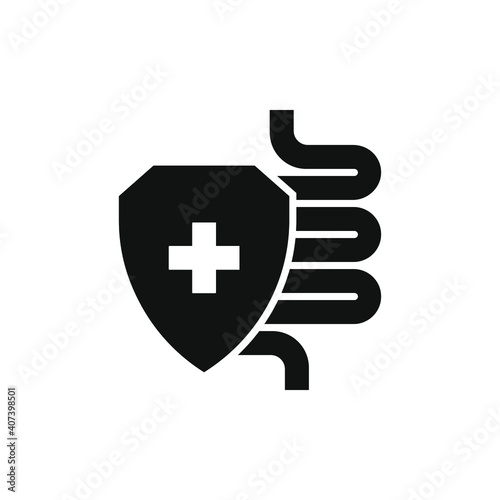 Healthy protected intestine icon. Digestive system protection symbol concept isolated on white background. Vector illustration