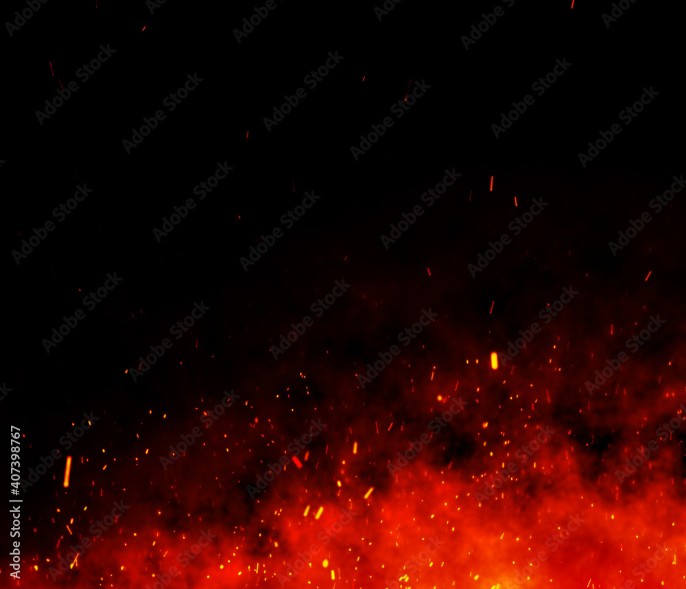 Fire embers particles over black background. Fire sparks background.  Abstract dark glitter fire particles lights. Stock Photo | Adobe Stock