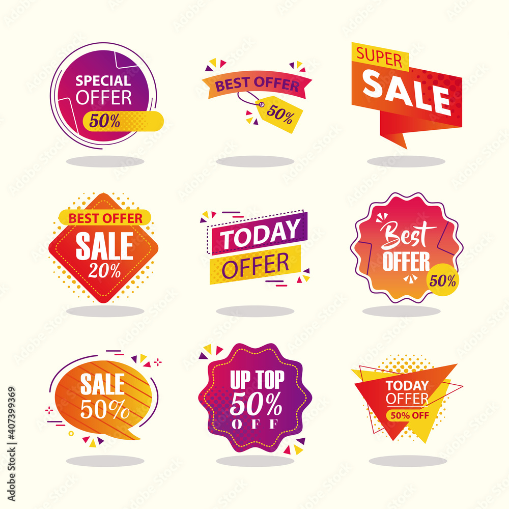 offer sale labels and banners icon set vector design