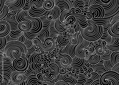 Beautiful abstract vector seamless background with handwritten wavy curling linear ornament