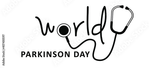 Slogan World parkinson day. Brain and neurons. 11th April 11. Silver ribbon for Parkinson's disease awareness and brain cancer illness. Anatomy human. Alzheimer symptom. Flat vector quote sign.