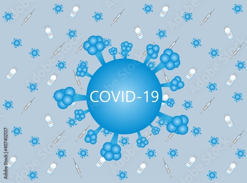 Coronavirus vaccine illustration and syringe. Covid-19
