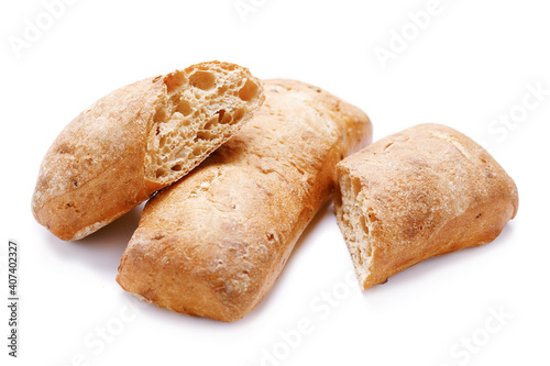 Ciabatta bread. Isolated on white background