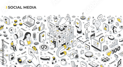 Social Media Isometric Banner Illustration