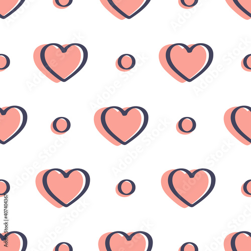 Seamless pattern with hearts and simple elements is on white background. Illustration for a cover, a poster or a textile design. Save with the Clipping Mask.