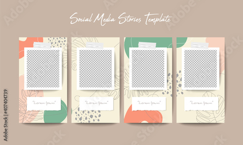 Social media stories template in grid puzzle style for brand marketing