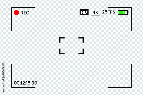 Camera frame viewfinder vector screen of video recorder digital display with photo camera frames with transparent background. Eps 10 vector illustration.