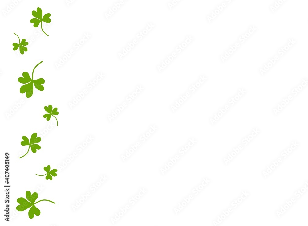 Wide white horizontal background with green Shamrock blades of grass.