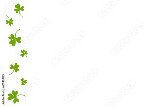 Wide white horizontal background with green Shamrock blades of grass.