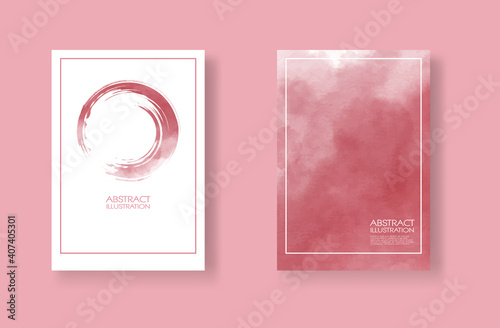 Cards with watercolor elements set. Hand drawn banner element on red background.
