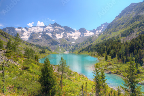A beautiful lake in a mountain valley.
