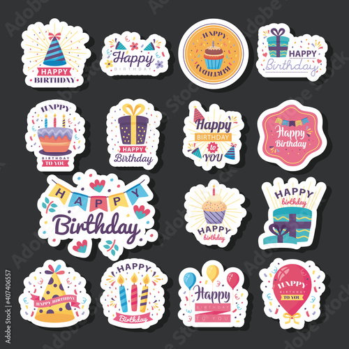 fifteen badges happy birthday with decoration