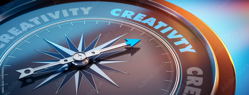 Dark compass with needle pointing to the word creativity - 3D Illustration
Dark compass with needle pointing to the word creativity - 3D Illustration