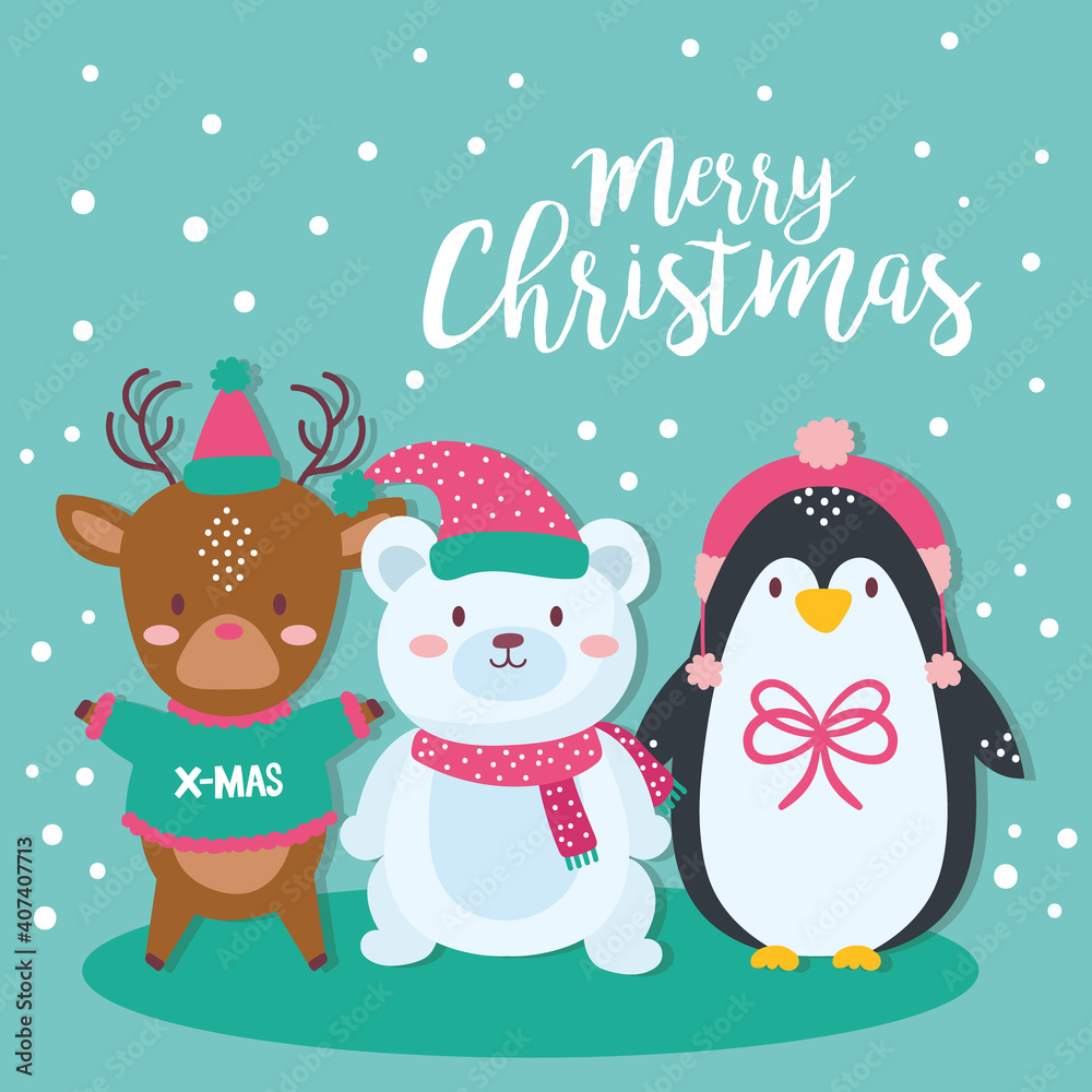 cute merry christmas card with cute animals cute merry christmas card with cute animals