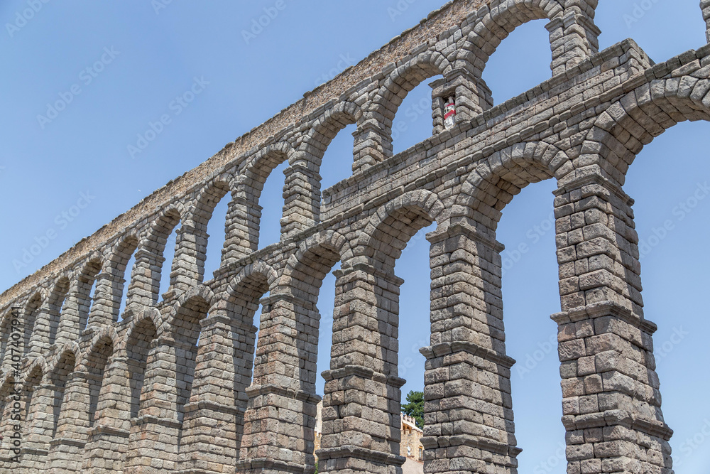 The Aqueduct of Segovia against blue sky, Segovia, Spain