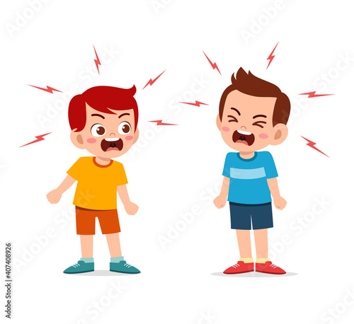 little boy fight and argue with his friend