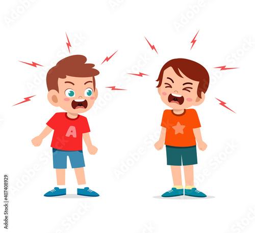 little boy fight and argue with his friend