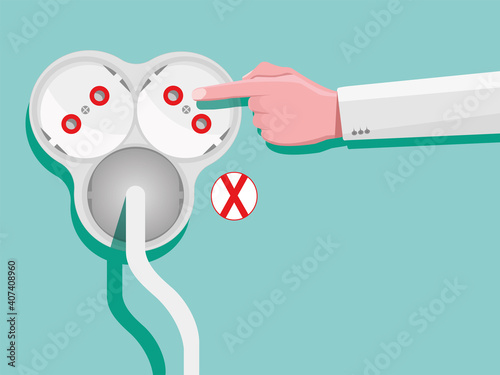 If a finger is inserted into the 3-plug socket, electric shock may occur. 3d realistic triple socket vector illustration, mesh gradient, white triple socket. illustration modern design.