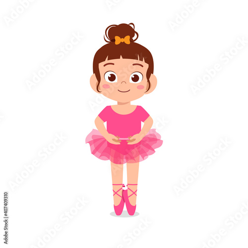 little girl wear beautiful ballerina costume and dance