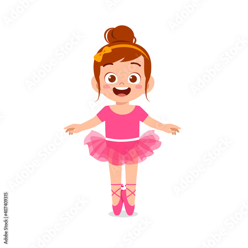little girl wear beautiful ballerina costume and dance
