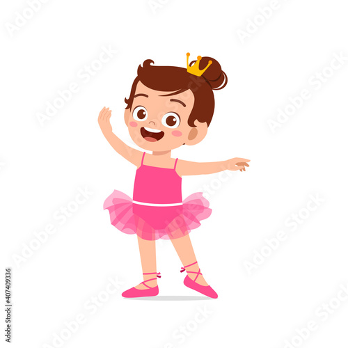 little girl wear beautiful ballerina costume and dance