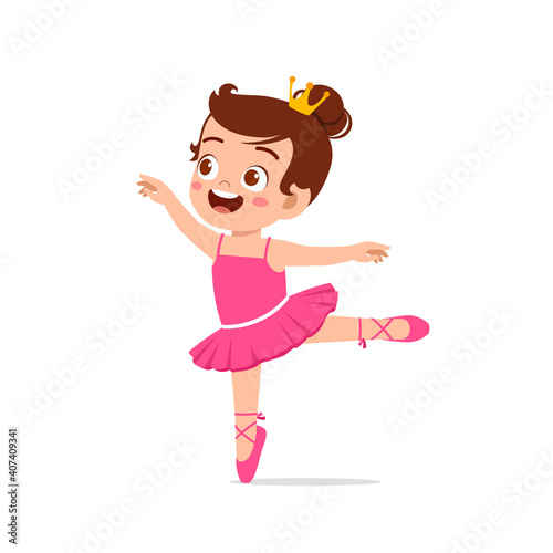 little girl wear beautiful ballerina costume and dance