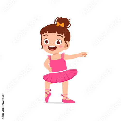 little girl wear beautiful ballerina costume and dance