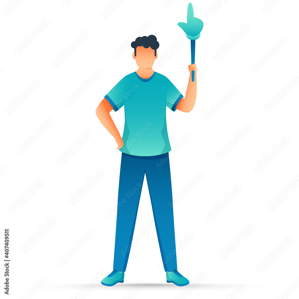 Faceless Man Holding Pointer Hand Stick In Standing Pose. Faceless Man Holding Pointer Hand Stick In Standing Pose.