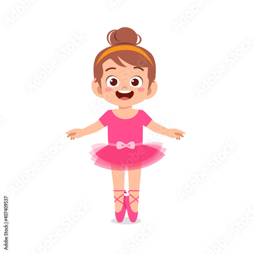 little girl wear beautiful ballerina costume and dance