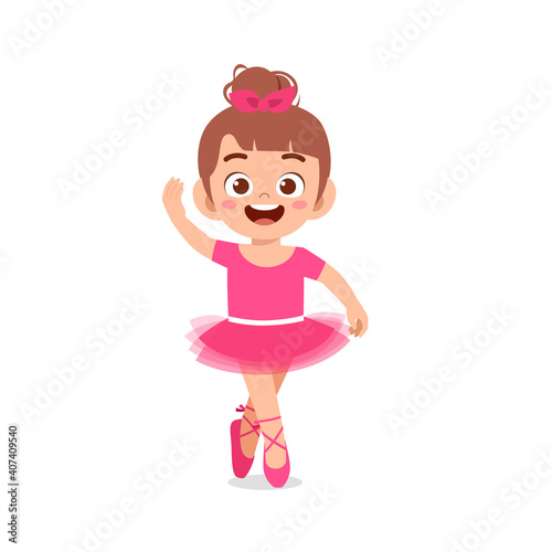 little girl wear beautiful ballerina costume and dance