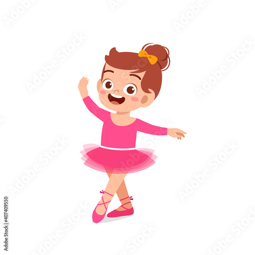 little girl wear beautiful ballerina costume and dance