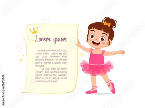 little girl wear beautiful ballerina costume and dance
