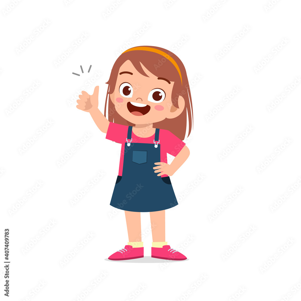 little girl show agreement with thumb up hand gesture