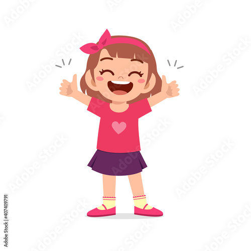 little girl show agreement with thumb up hand gesture