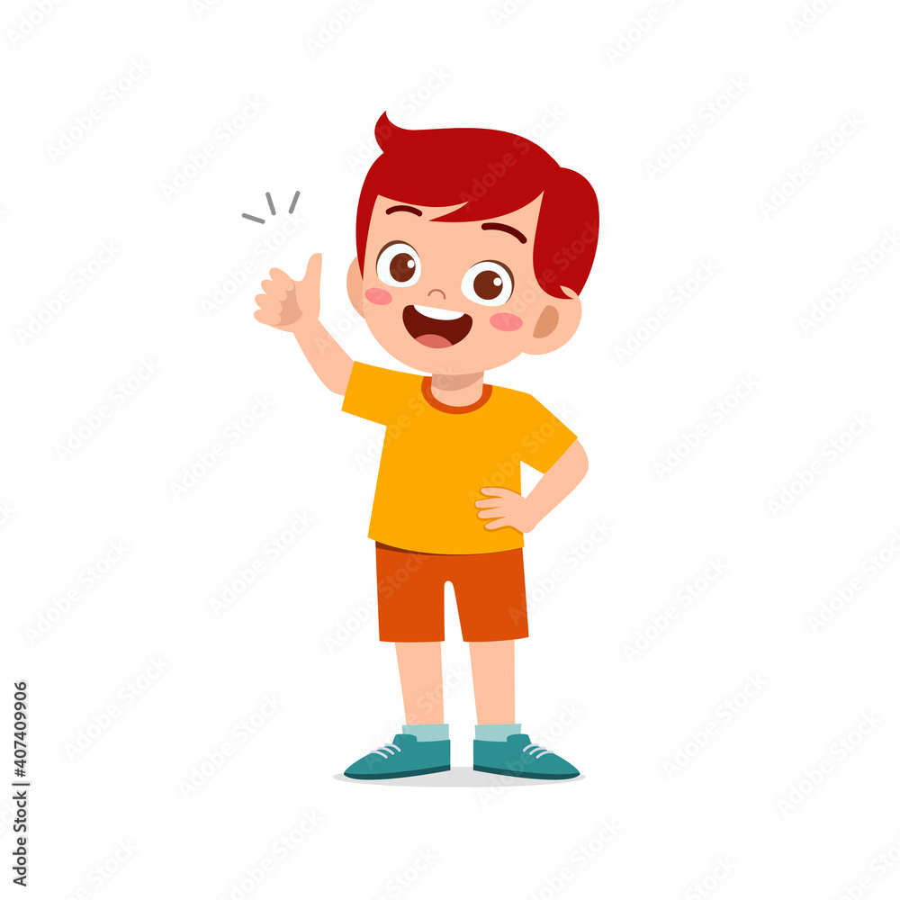 little boy show agreement with thumb up hand gesture