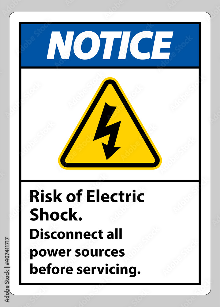 Notice Risk of electric shock Symbol Sign Isolate on White Background Notice Risk of electric shock Symbol Sign Isolate on White Background