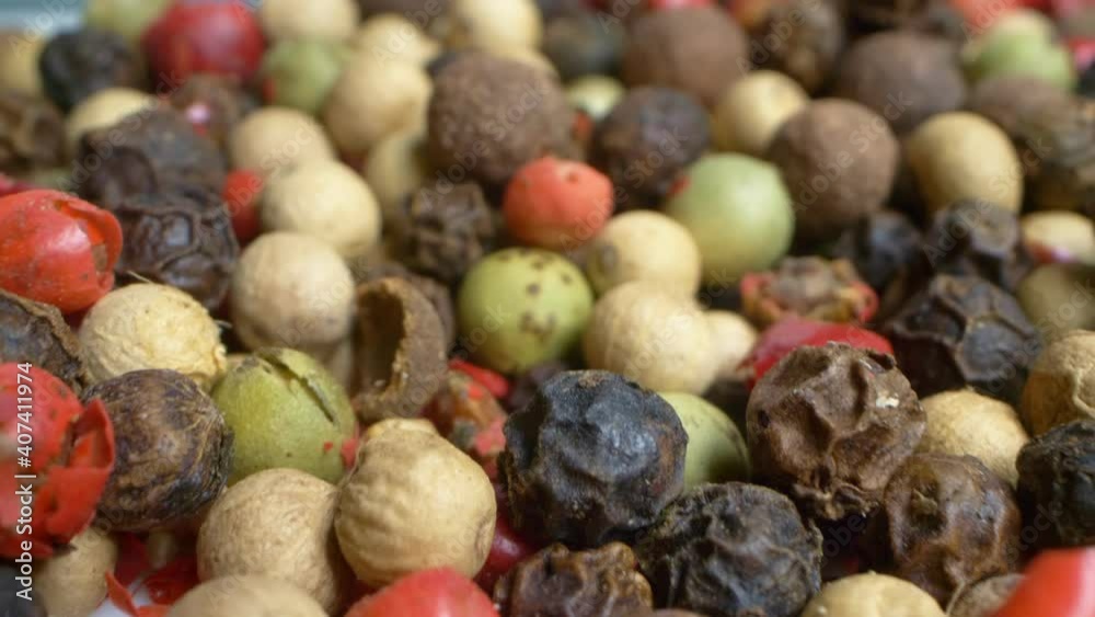 extremely close-up, detailed. mix of five peppers, multi-colored kernels. extremely close-up, detailed. mix of five peppers, multi-colored kernels.