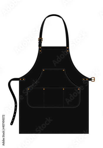Black Apron Design Multi Pockets And Belt Strap Vector