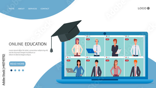 Online class, distance learning courses.The concept of learning from home, getting home education via the Internet.The teleconferencing system during the epidemic of coronavirus COVID19.