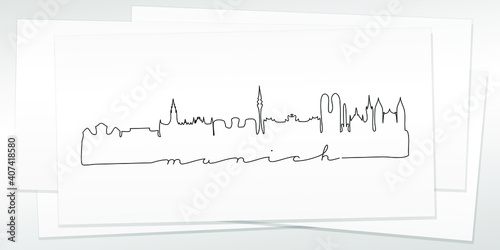 Munich, Germany Doodle Skyline Hand Drawn. City One Line Art Illustration Landmark. Minimalistic Sketch Pen Background.