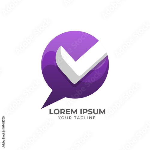 message balloon and tick logo design template