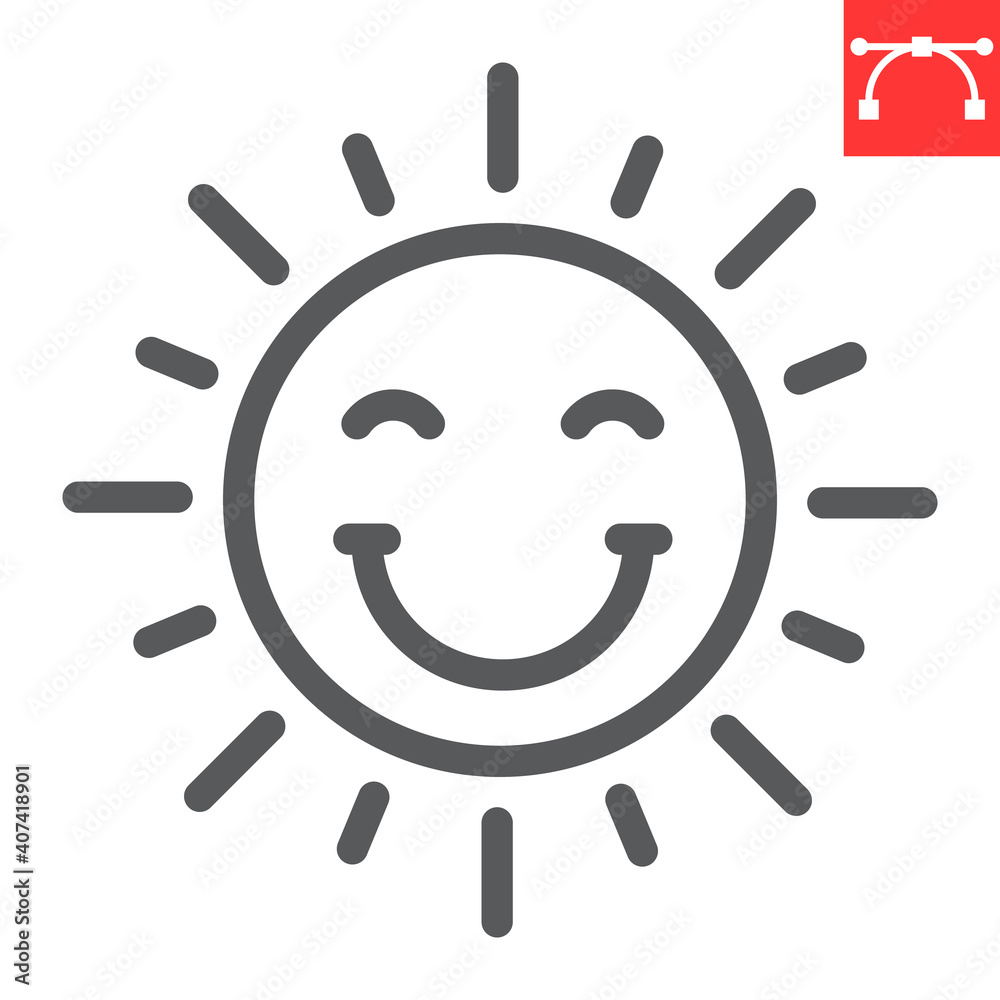 Smiling sun line icon, Happy Easter and holiday, sun smile vector icon, vector graphics, editable stroke outline sign, eps 10.