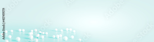 White spheres on light color background. Copy space for text