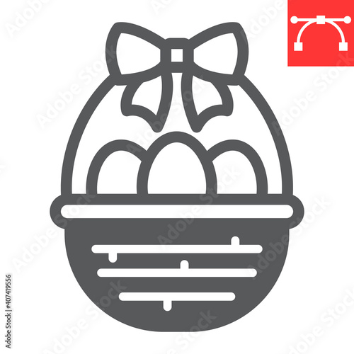 Easter basket with eggs glyph icon, Happy Easter and holiday, basket with easter eggs vector icon, vector graphics, editable stroke solid sign, eps 10.