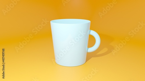 3D blue mug on yellow background