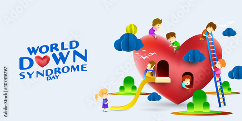 World down syndrome day with children and heart shape playground. Love sign for disabilities