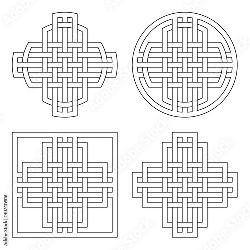 Black and white geometric linear illustrations. Decorative abstract celtic vector background. Line art pattern design. Coloring book, colouring page. Easy to edit color and lines.
