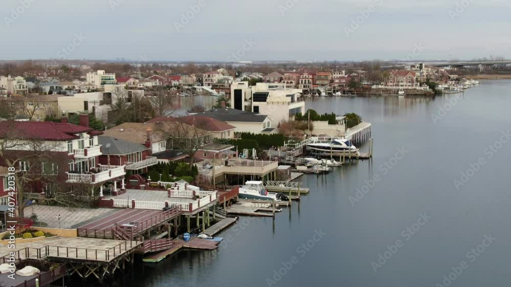 Brooklyn, NY, USA - March 1, 2020 : Mill Basin in Southeastern Brooklyn, New York. Brooklyn, NY, USA - March 1, 2020 : Mill Basin in Southeastern Brooklyn, New York.